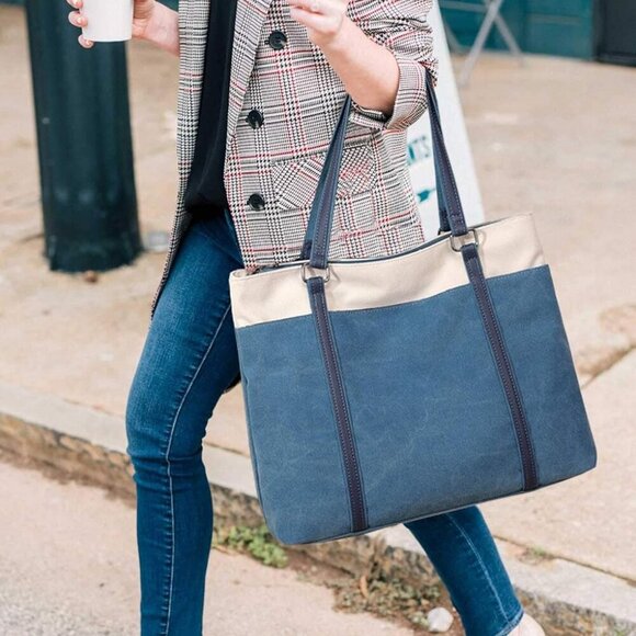 Women's Work Bag with Laptop Compartment Zipper Pockets Teacher Totes Purse - Picture 2 of 5